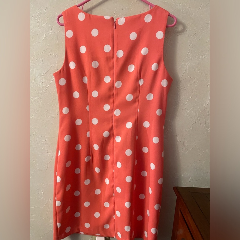 Coral color pokadot summer sheath dress GUC - Picture 2 of 5